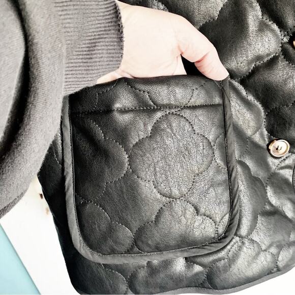 FRNCH x Anthropologie Gisette Faux Leather Sleeveless Quilted Vest Black OS - Picture 4 of 12